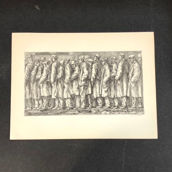 Reginald Marsh "Bread Line" 1930s Art Print Great Depression New York Sketch Vtg - Picture 1 of 11